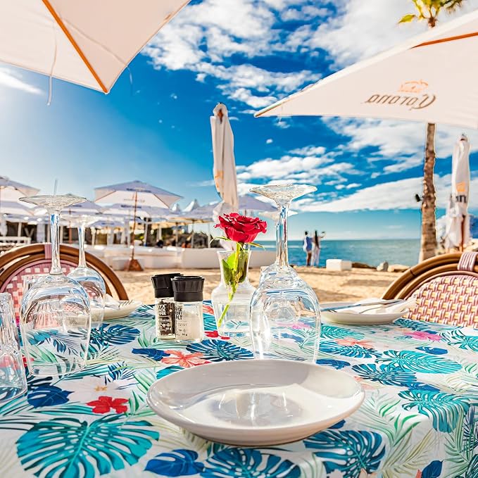 Outdoor Tablecloth with Umbrella Hole Umbrella Tablecloth Patio Tablecloths with Zipper for Courtyards, Terraces, and Beaches 60 x 84 in