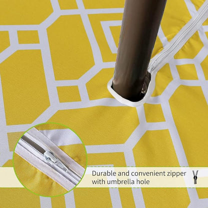 LUSHVIDA Moroccan Outdoor Round Tablecloth with Umbrella Hole and Zipper, 60 Inch Yellow, Waterproof Wrinkle Free Table Cloth Decorative Fabric Washable Table Cover for Patio, Party, Picnic