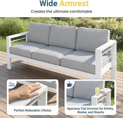 Wisteria Lane Aluminum Outdoor Sofa, Loveseat Sofa Patio Couch All-Weather Rust-Proof Modern Metal Patio Furniture with 5" Thick Olefin Cushions, Light Grey