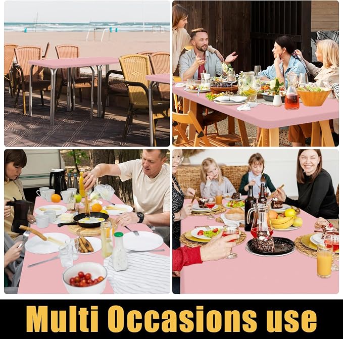 Smiry Rectangle Picnic Table Cloth, Waterproof Elastic Fitted Tablecloths for 8 Foot Tables, Washable Polyester Table Cover for Camping, Indoor and Outdoor (Baby Pink, 30"x96")