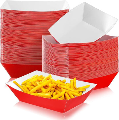 100 Pcs 2lb Paper Food Trays Boat Nacho Boats for Hot Dogs, Red | Grease-Resistant, Disposable Kraft Paper Boat for Tacos Concession, Food Trucks, Birthday, Wedding, Christmas, Halloween