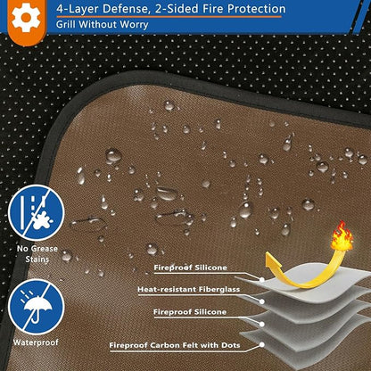 Under Grill Mat for Outdoor Grill, Anze 4-Layer Fireproof Deck Protector Double-Sided Fire-Resistant Patio Floor Matt Oilproof Waterproof BBQ Fireplace Pad 36 x 48 inch, Brown