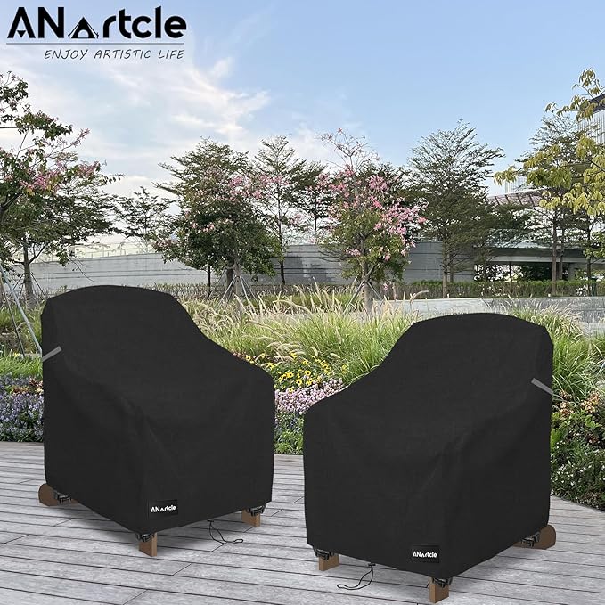 ANartcle Patio Chair Covers,600D Waterproof Heavy Duty Outdoor Lawn Patio Furniture Covers,Patio Swivel Chair Covers for Outdoor Furniture,(32W x 35D x 36H inches) Black