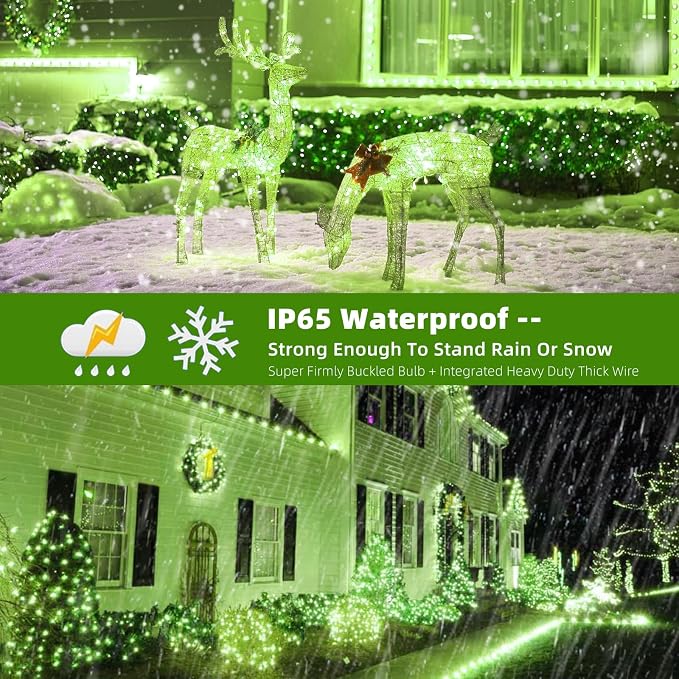 MZD8391 105FT 300LED Christmas Light Outdoor Indoor,Christmas Tree Light | Green, 100% UL Listed, Waterproof, 8 Light Modes, Timer & Memory, End To End Connect, Christmas String Light Outdoor Indoor