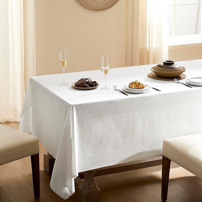 Cream Linen Rectangle Tablecloth Event Holiday Buffet Oblong Tablecloth Table Covers for 6 8 Foot Tables Washable Water Repellent Dining Table Cloth for 8-10 Seater 60x102 Inch