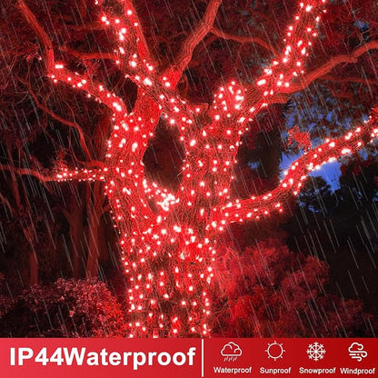 40FT 120 LED Outdoor String Lights, Red Christmas Lights Indoor | Plug in Waterproof 8 Modes Clear Wire Twinkle Fairy Lights for Bedroom Outside Patio Yard Tree Xmas Party Holiday Decorations