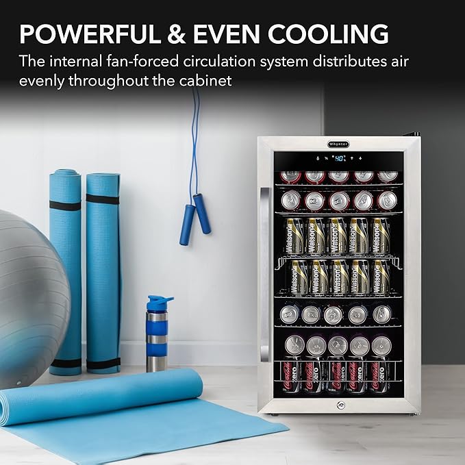 Whynter Beverage Refrigerator with Double-Layer Glass Door, 136-Can 3.4 Cu. Ft. Drink Mini Fridge with Lock & Digital Control, BR-1211DS, Stainless Steel
