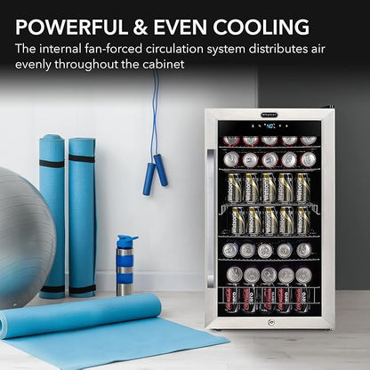 Whynter Beverage Refrigerator with Double-Layer Glass Door, 136-Can 3.4 Cu. Ft. Drink Mini Fridge with Lock & Digital Control, BR-1211DS, Stainless Steel