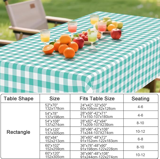 Smiry Picnic Table Cloth, Vinyl Tablecloths with Flannel Backing, 60"x84" | Waterproof Rectangle Table Cloth, Wipeable Buffalo Plaid Table Cover for Indoor and Outdoor (Teal & White)