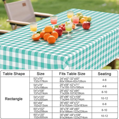 Smiry Picnic Table Cloth, Vinyl Tablecloths with Flannel Backing, 60"x84" | Waterproof Rectangle Table Cloth, Wipeable Buffalo Plaid Table Cover for Indoor and Outdoor (Teal & White)