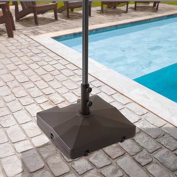 Casafield Patio Umbrella Base – Fillable to 100 lbs. Weighted Stand with Wheels for Outdoor / Lawn or Pool Deck Umbrellas up to 10 FT - Brown