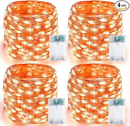 4 Pack 60 LED Fairy Lights Battery Operated with Timer, Fall Lights Orange | 20 FT , Cuttable, Waterproof Battery Fall String Lights for Thanksgiving Indoor Outdoor, Bedroom, DIY, Halloween Decorations