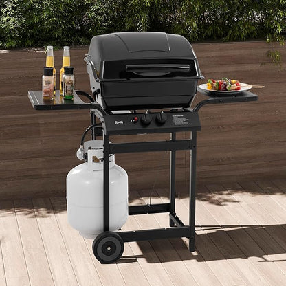 Feasto 2 Burner Propane Gas Grill with 26,500 BTUs Output, Porcelain-Enamel Main Body and Lid, Propane BBQ Grill with Warming Rack & Side Tables for Patio, Backyard, Poolside Gatherings