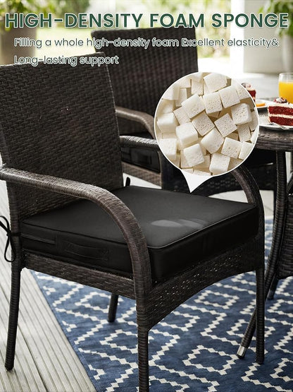 Outdoor Chair Cushion 22 x 22 x 4 Inches Patio Furniture Outdoor Waterproof Seat Cushion, Patio Chair Cushion with Handles and Ties, Square Dining Chair Cushion Set of 4, Black