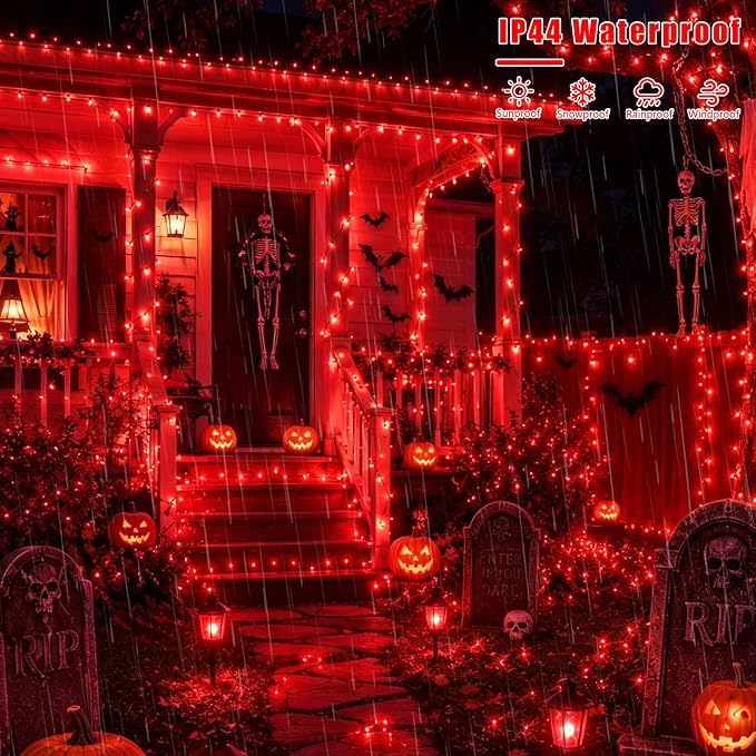 YEGUO Solar String Lights Outdoor Waterproof, 2 Packs Each 33ft 100 LED Red Lights, 8 Modes Twinkle Light for Christmas Tree Outside Garden Yard Xmas Decor