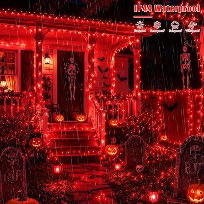 YEGUO Solar String Lights Outdoor Waterproof, 2 Packs Each 33ft 100 LED Red Lights, 8 Modes Twinkle Light for Christmas Tree Outside Garden Yard Xmas Decor