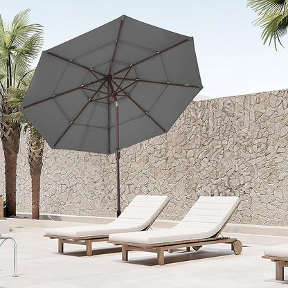 JEAREY 9FT 3 Tier Patio Umbrella Outdoor Market Umbrella Table Umbrellas with 8 Ribs 1.5 Pole Push Button Tilt and Crank UV Protection for Garden,Backyard,Gray
