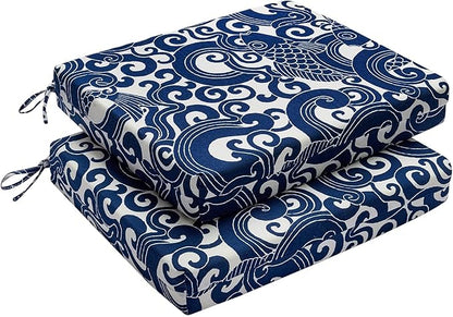 downluxe Outdoor Chair Cushions Set of 2 for Patio Furniture, Water-Resistant Square Corner Patio Chair Cushions with Ties, High Density Foam Outdoor Seat Cushion, 18.5" X 16" X 3", Blue Carp
