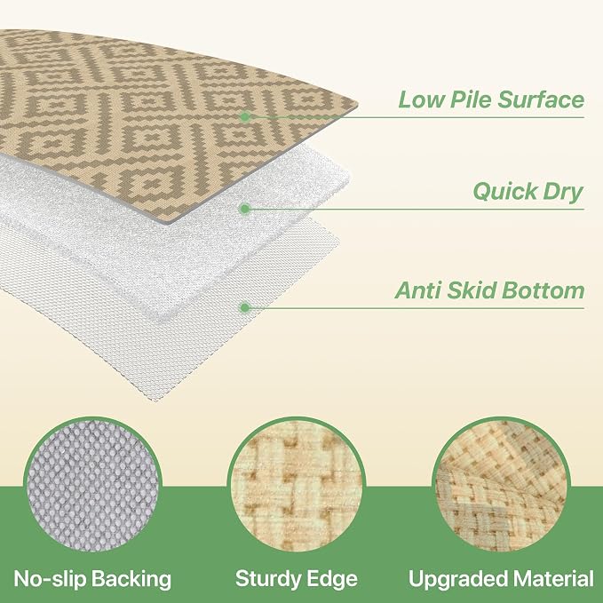 GENIMO Outdoor Rug, Waterproof Plastic Rugs for Patio, 5'x8' Oat Beige | Outside Larger Modern Carpet Mat for Porch Decor, Deck, Balcony, Camping, RV, Backyard, Picnic, Beach, Reversible, Foldable