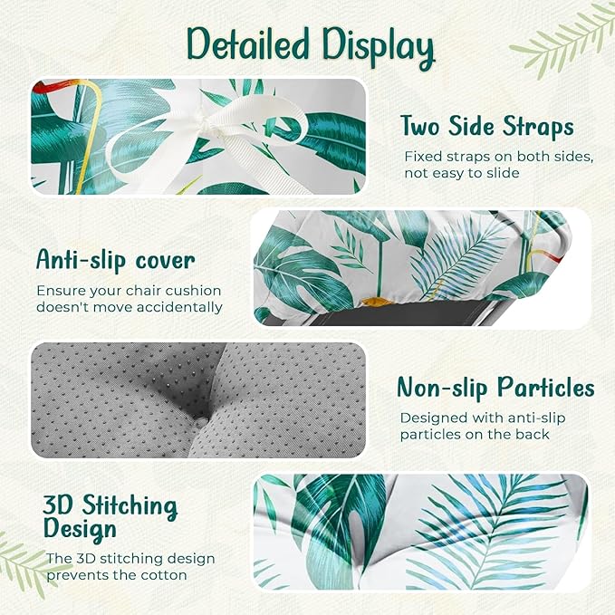 4 Pack Outdoor Chaise Lounge Chair Cushion 75.1 x 22.8 x 4.7 Inches 100% Waterproof Replacement Cotton Patio Pool Lounge Chair Cushion for Outdoor Furniture with Ties,Yellow-Green Leaf