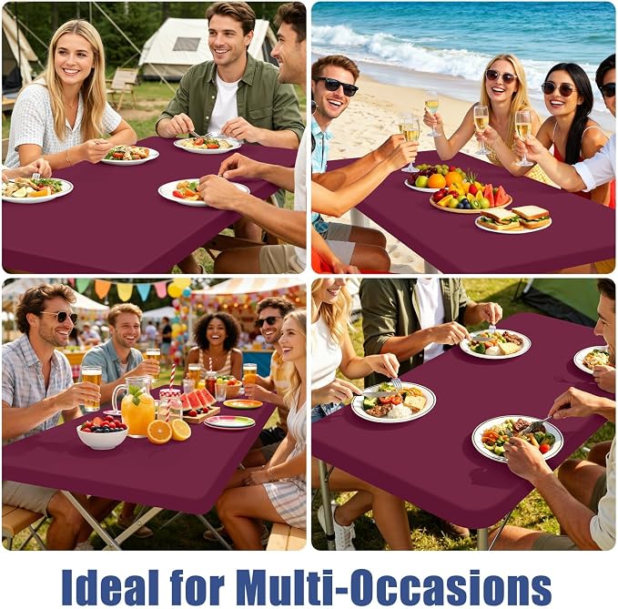 Moosfor Spandex 5 Foot Rectangle Table Cloth, Elastic Fitted Tablecloths for Picnic, Stretch Washable Patio Table Cover for Outdoor, Camping, Banquet and Parties (Jujube Red, 30"x60")