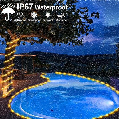 LairtPOW Solar Rope Lights with Remote,72FT 200LEDs Outdoor Solar Strip Lights,IP67 Waterproof USB Charging Solar String Lights, Timing & 8 Modes Outdoor Fairy Light for Garden Patio Tree (Warm White)