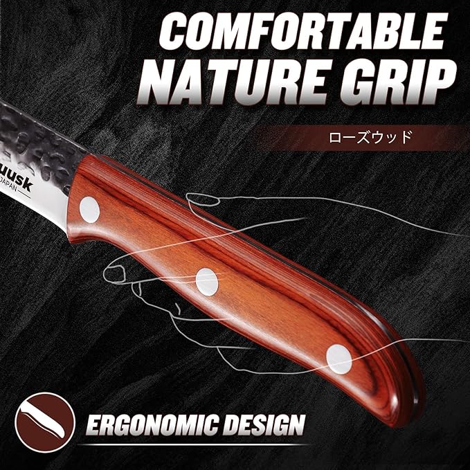 Huusk Breaking Knife 10 Inch-Hand Forged Carving Knives for Meat Japanese Cimeter Curved Blade Butcher Knives Professional with Leather Sheath for Camping Outdoor BBQ