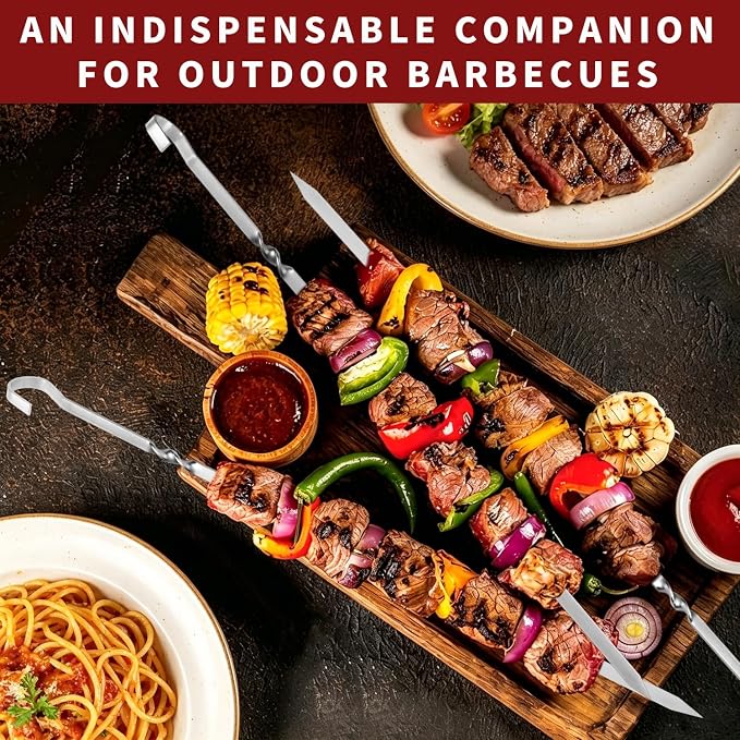14" Metal Skewers for Grilling, Stainless Steel Flat Kabob Skewers | Reusable BBQ Skewers for Kebab Barbecue Grill, Heavy Duty Skewer Sticks for Outdoor Camping Kitchen Cooking gift package