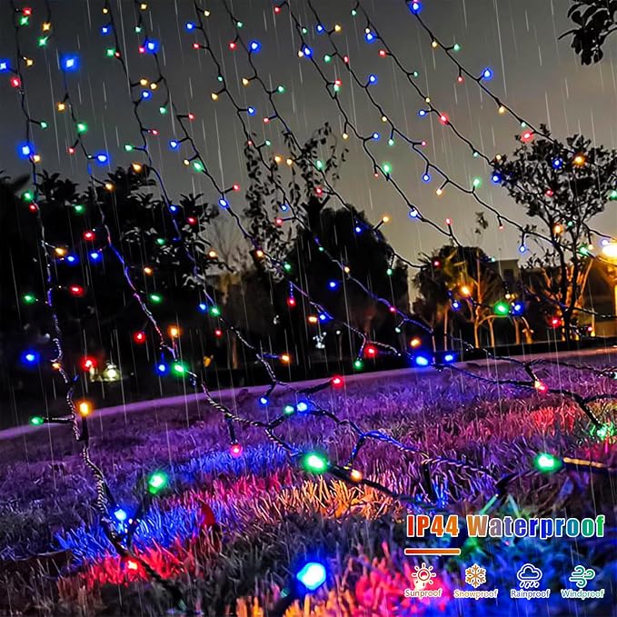 YEGUO Solar String Lights Outdoor Waterproof, 2 Packs Each 33ft 100 LED Multicolor Lights, 8 Modes Twinkle Light for Christmas Tree Outside Garden Yard Xmas Decor