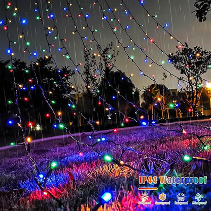 YEGUO Solar String Lights Outdoor Waterproof, 2 Packs Each 33ft 100 LED Multicolor Lights, 8 Modes Twinkle Light for Christmas Tree Outside Garden Yard Xmas Decor