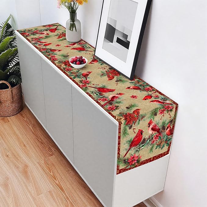 Red Cardinal Bird Table Runner,Dining Decor for Kitchen Coffee Table Family Dinners Holiday Parties Wedding Events Decor(13x72 inch)