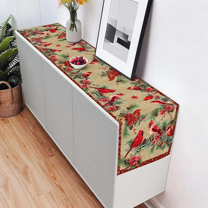 Red Cardinal Bird Table Runner,Dining Decor for Kitchen Coffee Table Family Dinners Holiday Parties Wedding Events Decor(13x72 inch)