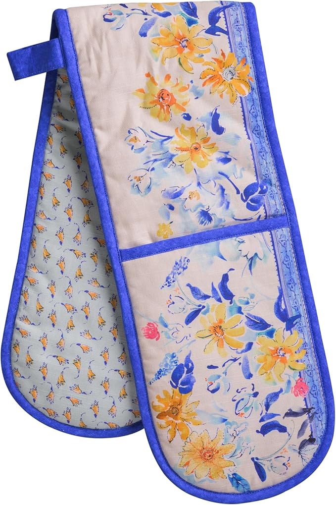 Maison d' Hermine Double Oven Mitts 100% Cotton 7"x35" Double Oven Mitt Heat Resistant BBQ Cooking Gloves with Loop Baking Grilling Kitchen Hotel Home Farmhouse Spring Summer (Girassol)