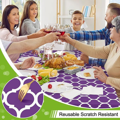 Smiry Round Plastic Table Cloth, Waterproof Vinyl Tablecloth with Flannel Backing for Round Tables, Wipeable & Spillproof for Dining, Camping, Indoor and Outdoor (60" Round, Purple)