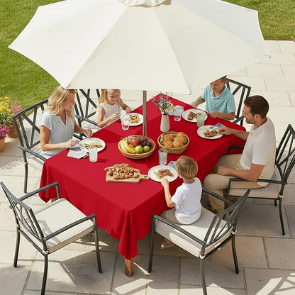 LUSHVIDA Rectangle Outdoor Tablecloth with Umbrella Hole and Zipper, 60x120 Inch Red, Washable Waterproof Table Cloth Spill Proof Wrinkle Free Table Cover for Patio Spring Summer Picnic BBQS