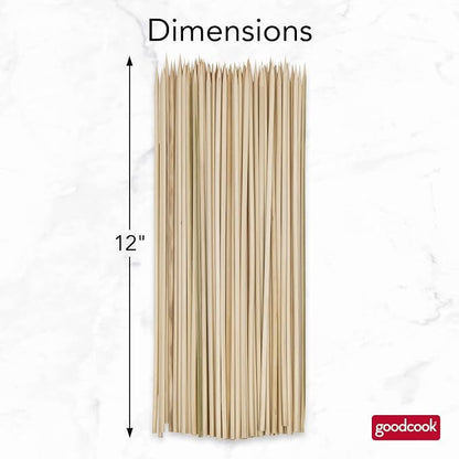 GoodCook Everyday 12-Inch Bamboo Skewers, 100-Count, Wooden Skewers for Grilling, Shish Kabob, BBQ, and Kebabs, Durable Single-Point Ends, Versatile Skewer Sticks for Cooking and Crafts
