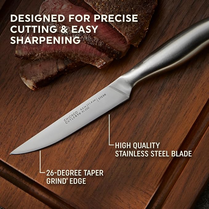 Chicago Cutlery Insignia Steel 4-Piece Steak Knives, 4.5" Stainless Steel Blades for Effortless Cutting, For Home Kitchen and Professional Use