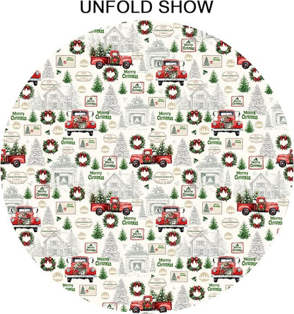Xmas Red Truck Table Cloth Round Newbridge Green Xmas Pine Hill Tree Tablecloth 70 Inch Decor Washable Stain and Wrinkle Resistant Winter Round Table Cover for Dining Picnic