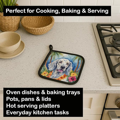 Caroline's Treasures English Setter Luau Pair of Pot Holders Kitchen Heat Resistant Pot Holders Sets Oven Hot Pads for Cooking Baking BBQ, 7 1/2 x 7 1/2