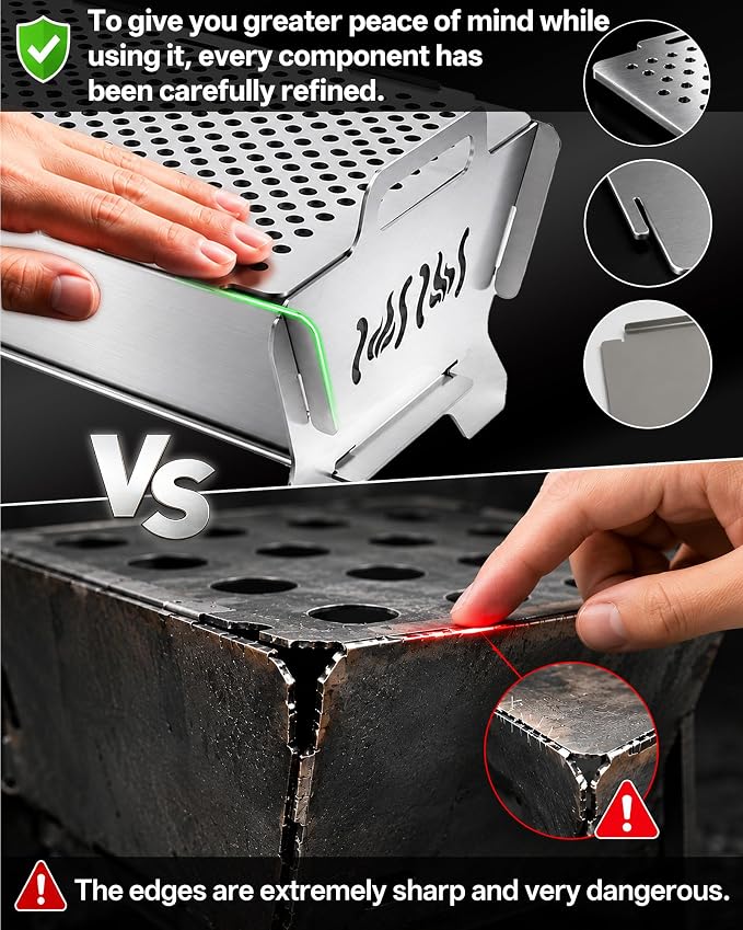 Charmline Portable Fire Pit with 2 Cooking Grates, Small Charcoal Grill | Grill & Fire Pit Combo, Tool-Free Setup, Open and Perforated Grates, Polished Edges, Snap-Lock Structure, Saving Space