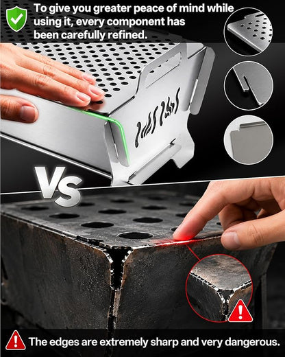 Charmline Portable Fire Pit with 2 Cooking Grates, Small Charcoal Grill | Grill & Fire Pit Combo, Tool-Free Setup, Open and Perforated Grates, Polished Edges, Snap-Lock Structure, Saving Space