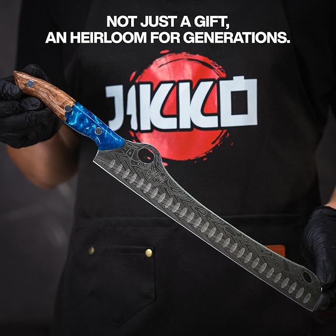 Jikko® SteelFang Edition – Japanese Brisket Knife 12" with Olive Wood & Blue Epoxy Handle | Premium Butcher & Carving Knife for Meat, BBQ, and Brisket Slicing – Ultra Sharp Stainless Steel Blade