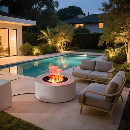 2-Piece Outdoor Propane Fire Pit Table Set w Tank Side Table 30'' Round Fire Pit Table 2-in-1 Firepit Table for Outside Patio Gas Fire Pit w 304 Stainless Steel Burner 50,000 BTU,Speckled White﻿