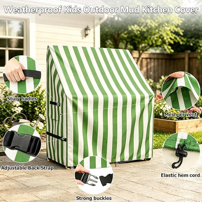 Kids Outdoor Mud Kitchen Cover, Heavy Duty Waterproof & Anti-UV Dustproof Outdoor Wooden Play Kitchen Covers, 31.5" W x 15.7" D x 35.4" H, Cover Only(Green)