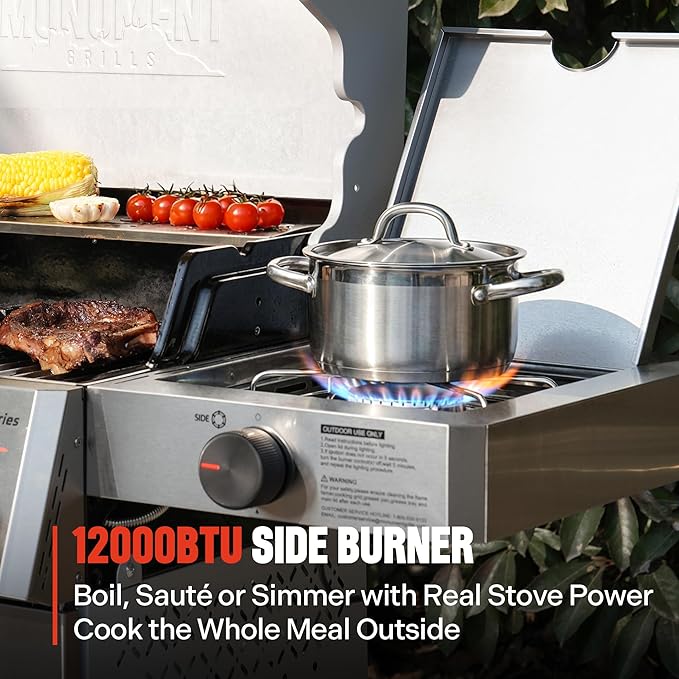 Monument Grills 4+1 Burner Stainless Steel 525 sq.in Propane Gas Grill, 49,000 BTU, Assembles in 30 Mins, Outdoor Mesa 2 Patio Grill with Broil Zone, Side Burner, Foldable Side Shelf, Mesa II 415BZ