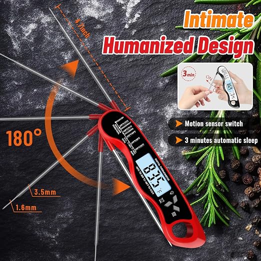 Meat Thermometer Digital, IP67 Waterproof Food Thermometer for Cooking | Backlight, Hold Function, Magnet, IP67 Waterproof, LED screen, for Kitchen, Grill, BBQ, Beef, Candy, Turkey
