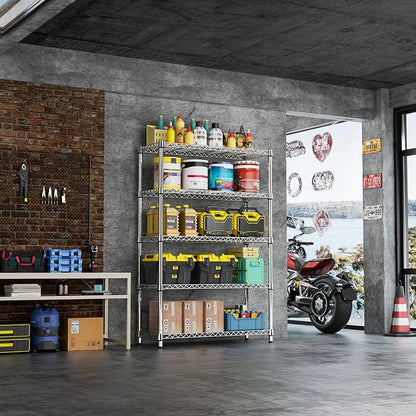 IZEUK 1750LBS Garage Shelving Wide Storage Shelves 5 Tier Metal Shelves Heavy Duty Adjustable Utility Shelf Rack (Chrome, 5 Tier, 15.7" D x 45.3" W x 70.9" H)