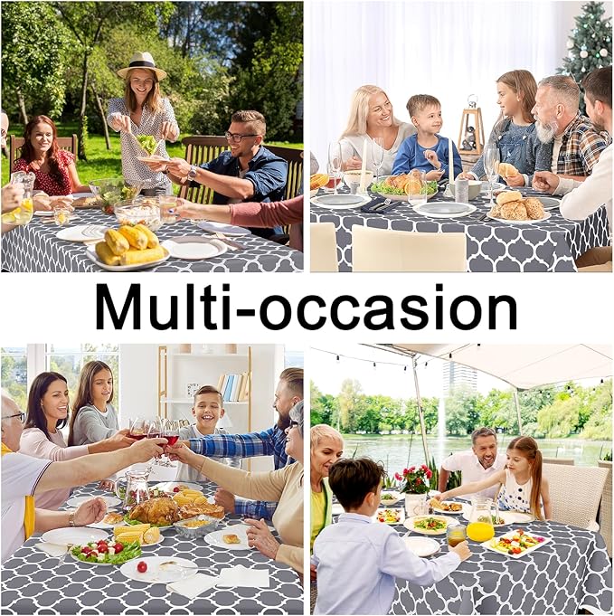 Smiry Rectangle Table Cloth, Wipeable Spillproof Plastic Tablecloths for Dining, Waterproof Vinyl Tablecloth with Flannel Backing for Rectangle Tables, Camping, Outdoor and Indoor (70"x120", Grey)