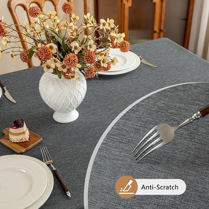 Seenus Gray Faux Linen Fabric Tablecloth, Water Resistant & Wipeable Table Cloth for 4-6 Seats Rectangle Table in Dining Room Kitchen Patio, 55 x 70 Inch