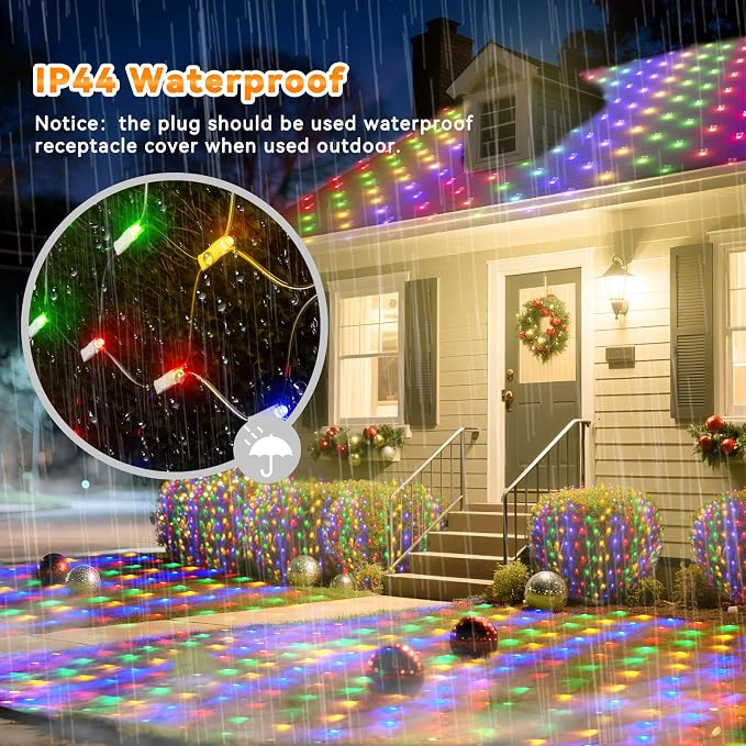LitHome 14.8FT x 5FT Christmas Net Lights Outdoor Mesh Lights Connectable | 8 Modes 300 LED Waterproof Multicolor Christmas Mesh Light for Bushes, Garden, Backyard, Xmas, Holiday Decor, Clear Wire